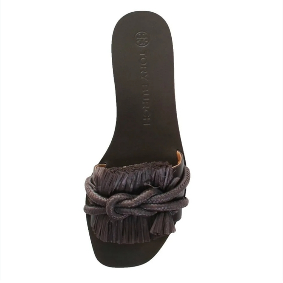Tory Burch Rope Flat Slide Sandals in Fudge